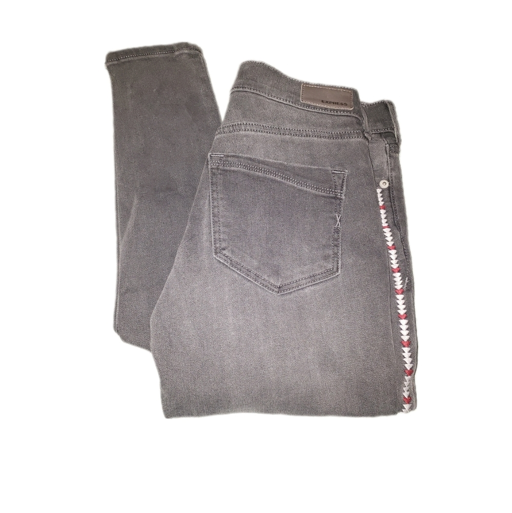 Express Gray Arrow Trimmed Mid Rise Legging Skinny Jeans- Sz 0R